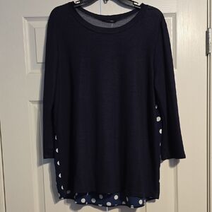Papermoon Dark Blue Blouse with White Polka Dot Trim